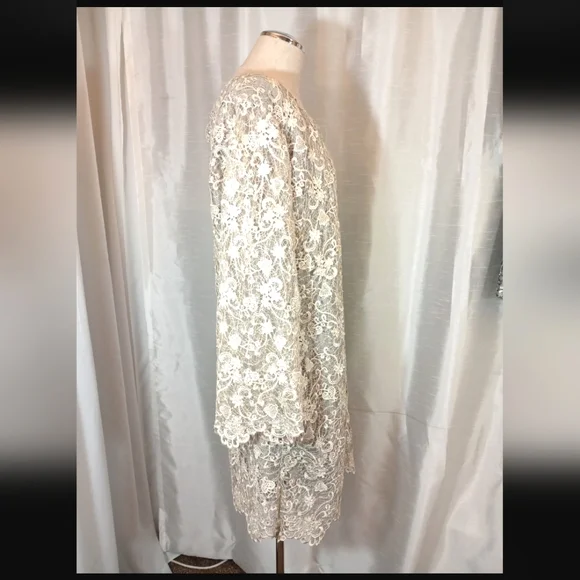 Polo Ralph Lauren Lace Long Sleeve Wedding Dress, Gray,Bell Sleeve,Knee Lngth,16 - Picture 9 of 16